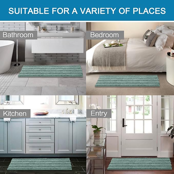 H.VERSAILTEX Bathroom Rugs Bath Rug Set 2 Piece Bathroom Contour Rug Toilet Mat Sets Non Slip Contour Bath Rug Ultra Thick Water Absorbent Striped Bath Mats(47" x 17" Plus 20" x 20" U, Eggshell Blue)