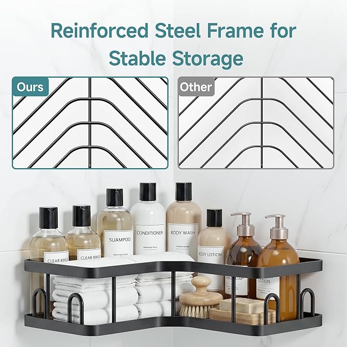 Veken Corner Shower Caddy 5-Pack, Advanced Rustproof Design, No Drilling Adhesive Shelves, Rack with Soap Holder, Large Capacity Bathroom Organizers and Storage, Wall-Mounted Kitchen&Home Decor,Black