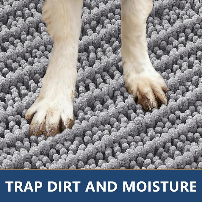 Smiry Dog Door Mat for Muddy Paws 70x24, Absorbent Dirt Trapper, Non-Slip Washable Chenille Entryway Rug for Inside Floor, Grey, Layered Pattern