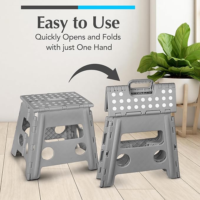 Handy Laundry Folding Lightweight Step Stool - Sturdy Enough to Support Adults - Opens Easy with One Flip - Great for Kitchen, Bathroom or Bedroom (Grey - 13 inch)