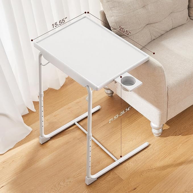 HUANUO Adjustable TV Tray Table - TV Dinner Tray on Bed & Sofa, Comfortable Folding Table with 6 Height & 3 Tilt Angle Adjustments (White)