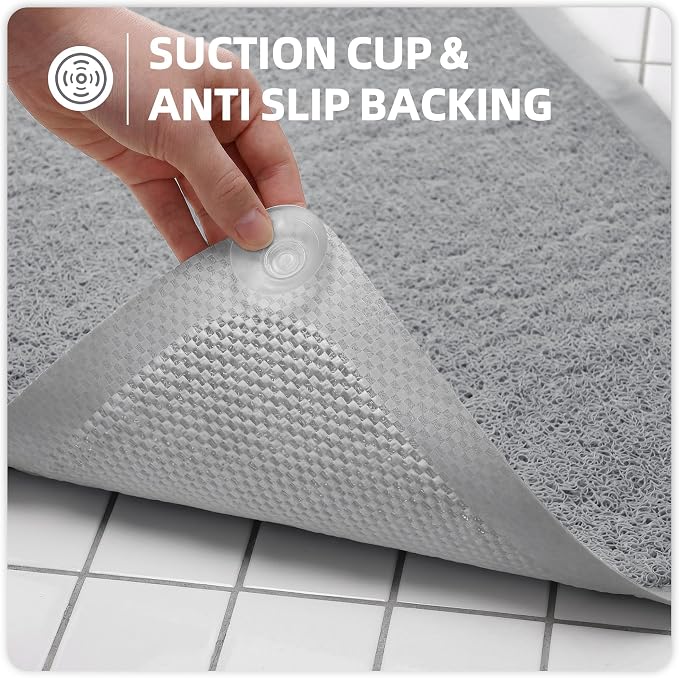 Upgraded Anti Slip Shower Mat for Inside Shower,Non Slip Bathtub Mat with Suction Cups,Shower Floor Mat,Scrubber Mats,Easy to Clean,Quick Dry,Easy Drainage,Loofah Bath Mat for Tub,Grey,17''x32''
