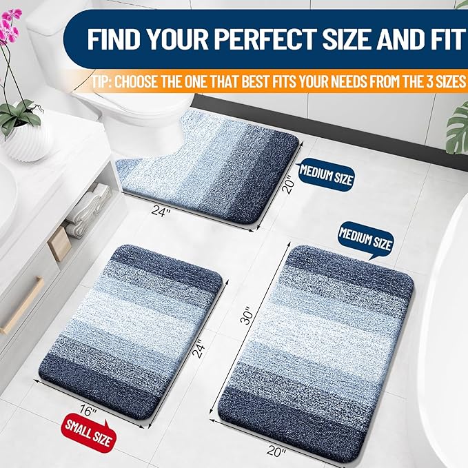 OLANLY Bathroom Rugs Mat 34x21, Extra Soft Absorbent Microfiber Bath Rugs, Rubber Backing, Quick Dry, Machine Washable Bath Mats for Bathroom Floor, Tub and Shower, Home Decor Accessories, Navy Blue