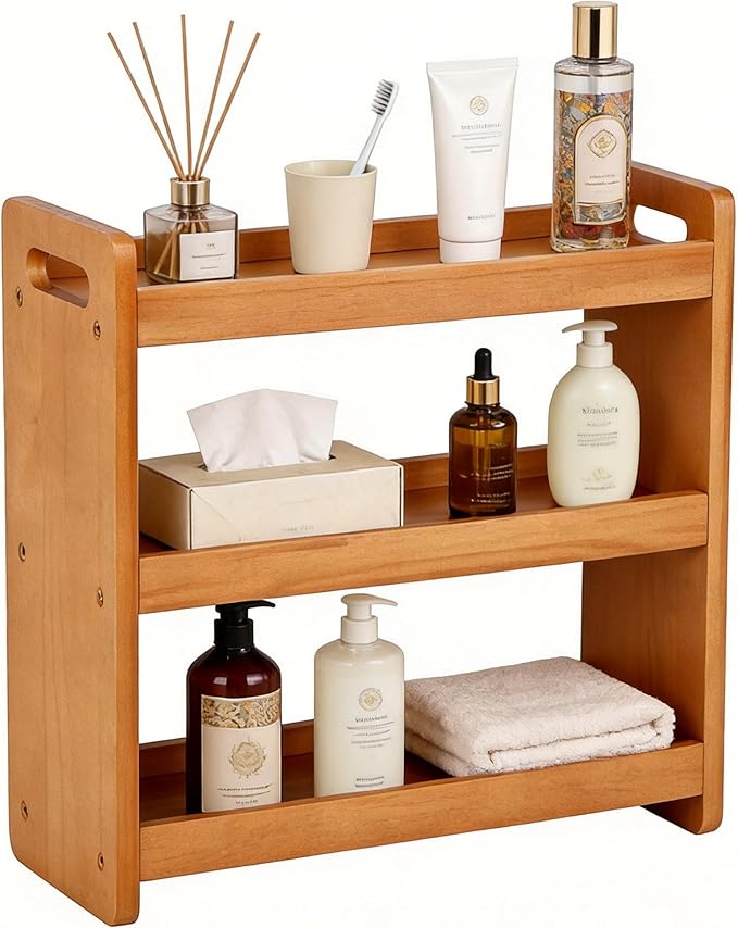 Bathroom Counter Organizer, 3 Tier Bathroom Countertop Organizer, Bathroom Counter Shelf, Wooden Makeup Organizers Countertop, Bathroom Vanity Organizers and Storage for Bedroom, Gifts