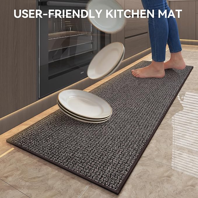 Kitchen Rugs and Mat Non Slip Washable, Super Absorbent Kitchen Mats for Floor, Rubber Backing Soft Braided Standing Kitchen Sink Mat Kitchen Runner Rug, Easy to Clean, Dark Brown 17"x30"