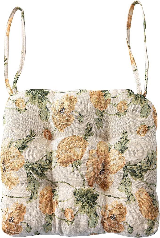 vctops Farmhouse Floral Print Chair Cushions with Ties U-Shaped Soft Comfortable Chair Pads Non Slip Seat Cushions for Indoor Dining Room and Kitchen Chairs (Flower D,18"x18")