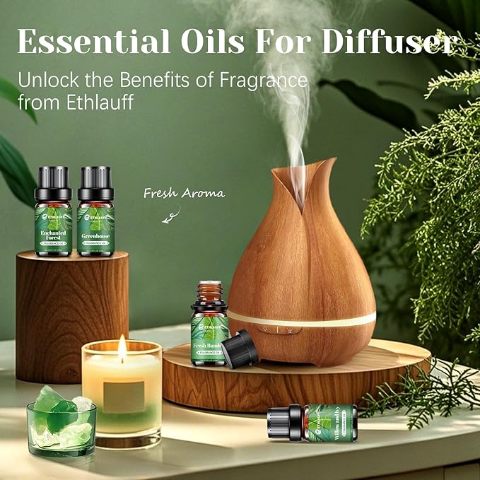Spring Fragrance Oils Set, Essential Oils for Diffuser for Home, Candle Sopa Making - Enchanted Forest, Willow and Ivy, Clover and Aloe, Fresh Bamboo, Scented Oil Gift Set