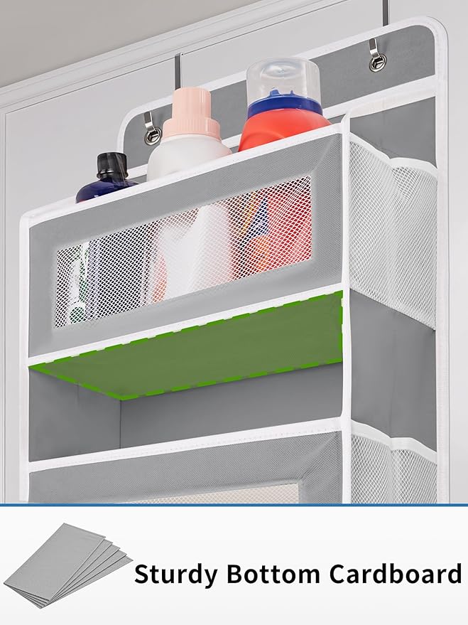 JARLINK Over The Door Organizer Storage, 5 Shelf Hanging Door Organizer with 5 Large Capacity Pockets, Anti Tilt 44 lb Load Behind Door Storage for Bedroom, Bathroom, Pantry, Nursery, (Grey)