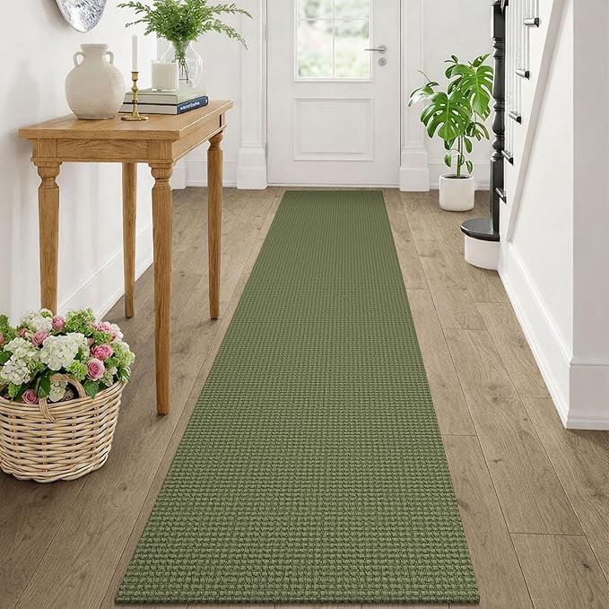 KOZYFLY Runners Rugs for Hallway 2x10, Washable Runner Rug, Woven Non Slip Kitchen Runner, Braided Entryway Rug, Floor Carpet for Entry, Aisle, Hall, Olive Green/Earthy Green