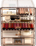 Sorbus Acrylic Makeup Organizer Set, 6-Drawer Vanity & Countertop Cosmetic Storage with Small & Wide Drawers, Bronze Glow Makeup Storage for Brushes, Lipsticks, Jewelry, Holiday Gift for Women & Teens