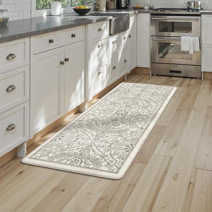 KIMODE Anti Fatigue Kitchen Mats, Light Grey Distressed Kitchen Runner Rugs, Padded Kitchen Mat for Floor, Comfort Standing Desk Mat, Cushioned Kitchen Mats for Floorfor Laundry Office Sink 24"x59"