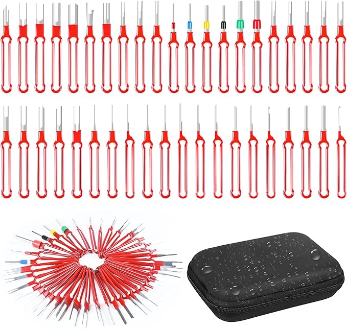 Terminal Removal Tool Kit 41 Pcs Depinning Tool Electrical Connector Pin Removal Tool Kit Pin Extractor Tool Set Wire Terminal Release Tool for Automotive Car Household Devices - Red