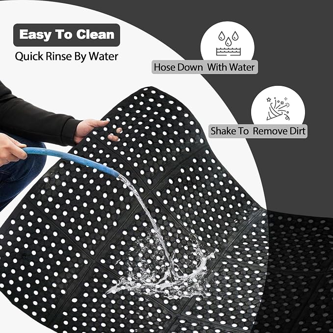 tonchean Rubber Floor Mat with Drainage Holes 83x36x0.4in Commercial Anti-Fatigue Rubber Mat with Non-Slip Backing Heavy Duty Drainage Floor Mats for Commercial Restaurant Kitchen Bar Use Wet Area