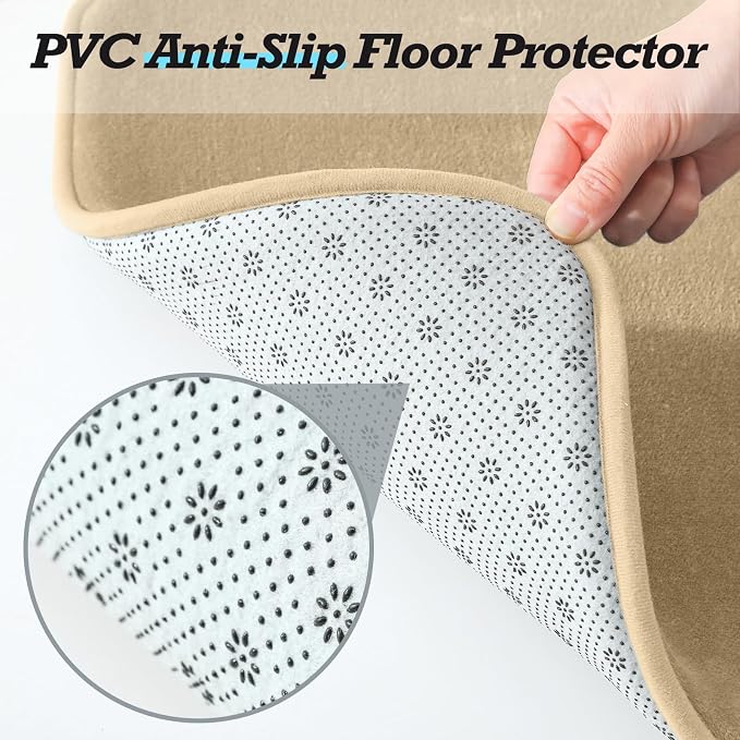 HUXMEYSON Bathroom Rugs Sets 2 Piece, Non-Slip & Quick Dry Bath Mat Set, Ultra Soft Velvet Bath Rugs for Bathroom, Toilet and Shower Floor, Khaki