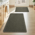 Upgraded Waffle Bath Mat Set of 2, Super Absorbent Non Slip Bath Mats for Bathroom Floor, Washable Boho Bathroom Rugs Set 2 Pieces with Tassels, Soft Bathroom Mat Set, Green, 17" x 24" Plus 20" x 32"