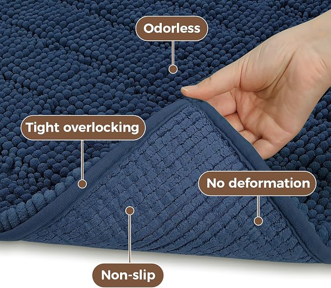 Bcoimo Bathroom Rug Set, Chenille Bath Mat Set with High Low Pile Design, Soft Absorbent Non Slip Bathroom Rugs, Machine Washable Quick Dry Mats for Shower, Tub, Sink and Vanity