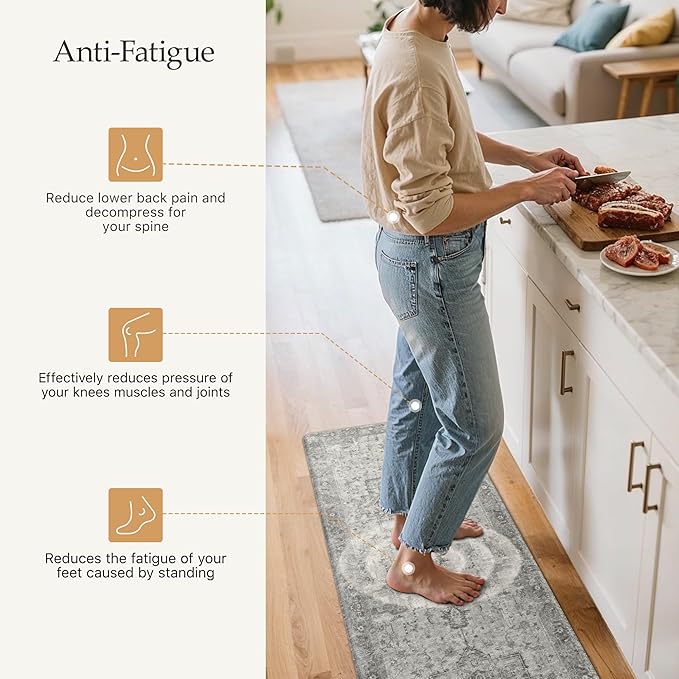GENIMO Kitchen Mats for Floor, Washable Anti Fatigue Mat for Cushioned, 17.3"x59", Waterproof Kitchen Rugs, Non Slip Foam Comfort Standing Mat Rug for Home, Runner, Sink, Laundry, Stone Gray