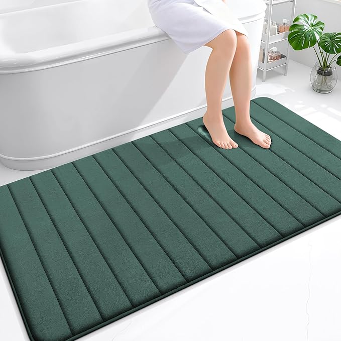 OLANLY Memory Foam Bath Mat 59x35, Super Soft Absorbent Bathroom Rugs, Quick Dry, Machine Washable Shower Floor Rugs, Bathmat Carpet, Bathroom Home Decor Accessories, Blackish Green