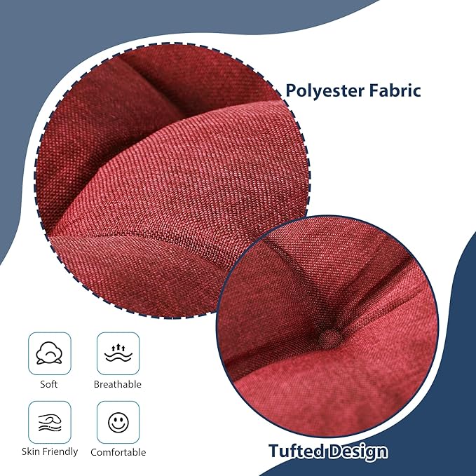 IASEAHK Chair Cushions for Dining Chairs, Seat Cushions for Kitchen Chairs, Indoor Seat Cushions with Ties, Tufted Foam Chair Pads, Non Slip Chair Cushions Set of 4, 15.5" x 15.5" x 4", Red