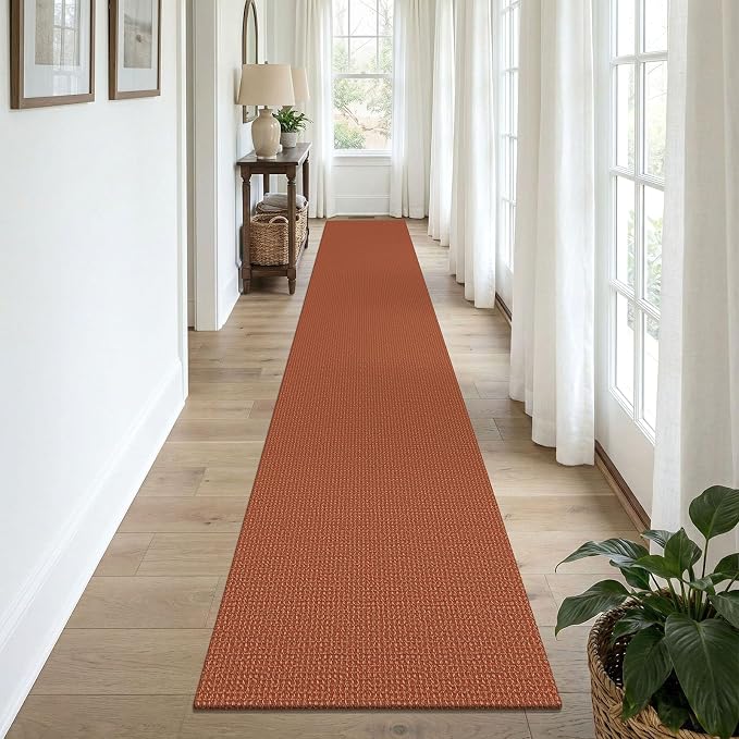 KOZYFLY Orange 2x12 Runners Rugs for Hallway, Long Washable Runner Rug, Woven Non Slip Kitchen Runner, Braided Entryway Rug, Floor Carpet for Entry, Aisle, Hall, Burnt Orange/Tan