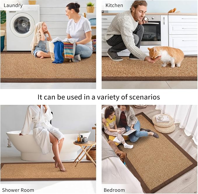 YDKGL Kitchen Rugs Non Slip Washable, Super Absorbent Kitchen Mats for Floor, Rubber Backing Jute-Like Braid Kitchen Sink Mat Runner Rug Standing Floor Mat, Easy to Clean, Brown 17"x47"