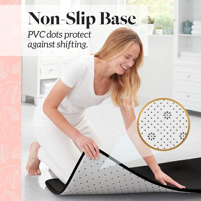 Memory Foam Bath Mat Non Slip Absorbent Super Cozy Velvet Bathroom Rug Carpet (72 inches X 24 inches, Black)