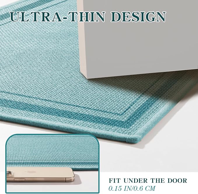 chakme Bathroom Rugs Mat 24x17, Ultra Thin Non Slip Bath Mat Small Quick Dry Absorbent Bath Mat for Bathroom Floor, (Light Blue, 24"x17")