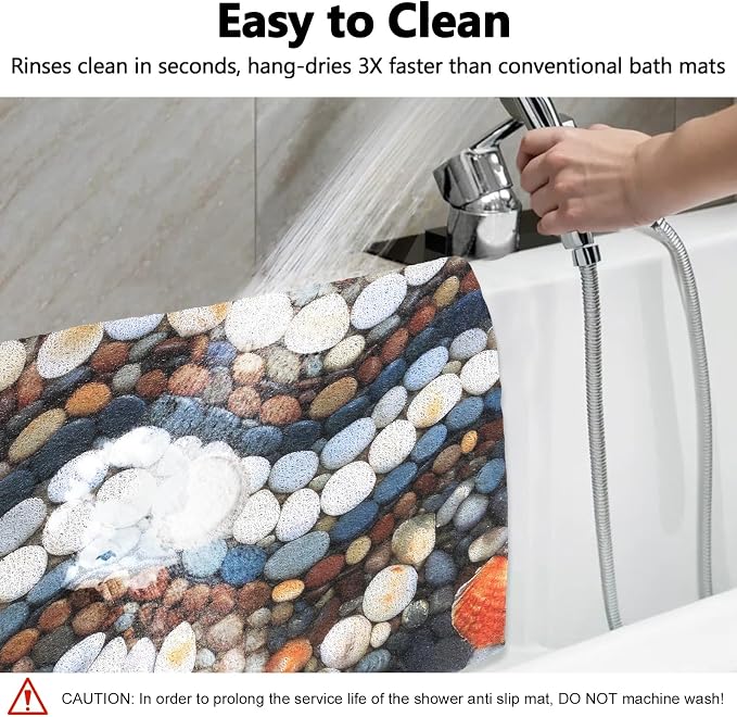 Square Shower Mat, Yonala 27 x 27 Inch Stylish Non Slip Shower Mats for Inside Shower with Central Drain Hole, Soft Trimmable PVC Loofah Anti Slip Shower Mat for Walk in Shower Stall, Quick Drying