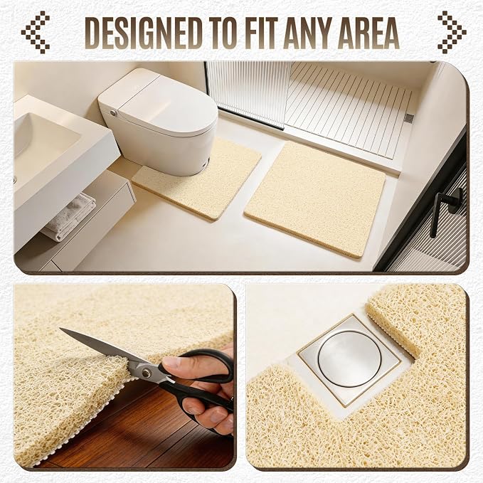 Joyhalo Shower Mat Bathtub Mat Non Slip, Bathmats Non Slip, Quick Drying Foot Scrubber Loofah Mats for Shower, Tub, Bathroom, Home, 24x24inch, Beige