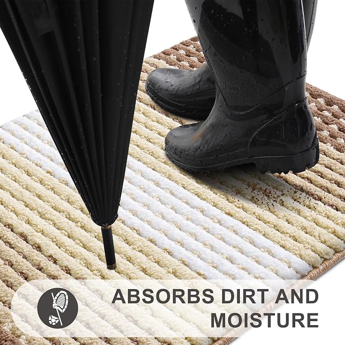 Kitinjoy Indoor Outdoor Door Mat, 30x17 Non-Slip Absorbent Dirt Trapper, Low-Profile Washable Inside Entrance Front Floor Mat, Sturdy Soft Entry Dotted Ombre Doormats for Entryway, Light Brown
