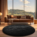 Ophanie Round Rug 6Ft Black Circle Area Rug, Room Decor for Men, Fluffy Fuzzy Bedroom Carpet, Plush Soft Shaggy Living Room Rugs for Kids Home Aesthetic, Nursery