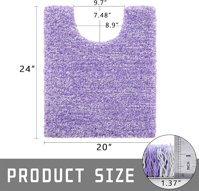 Yimobra Toilet Rugs U Shaped Washable 24X20, Ultra Soft and Water Absorbent Bath Mats, Non Slip Fluffy Shaggy Luxury Microfiber Contour Bath Rugs for Toilet, Dry Quick, Purple and White