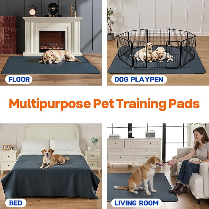 Washable Dog Pee Pads Extra Large 48"x48" – 2 Pack Super Absorbent, Quick-Dry Non-Slip Reusable Puppy Pads for Playpen, Crate & Floor, Pet Training Mats for Housebreaking & Incontinence
