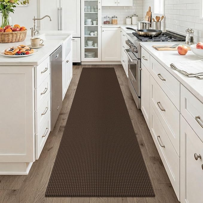 KOZYFLY Cotton Runners for Hallway 2x8, Washable Runner Rug, Woven Non Slip Kitchen Runner, Braided Entryway Rug, Floor Carpet for Foyer, Bedroom, Hall, Brown/Dark Brown