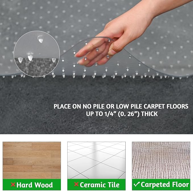 100pointONE Extra Large Office Chair Mat for Carpet, 46" x 60" Clear Desk Chair Mat for Low Pile Carpeted Floors- Easy Glide Plastic Floor Mat for Office Chair on Carpet