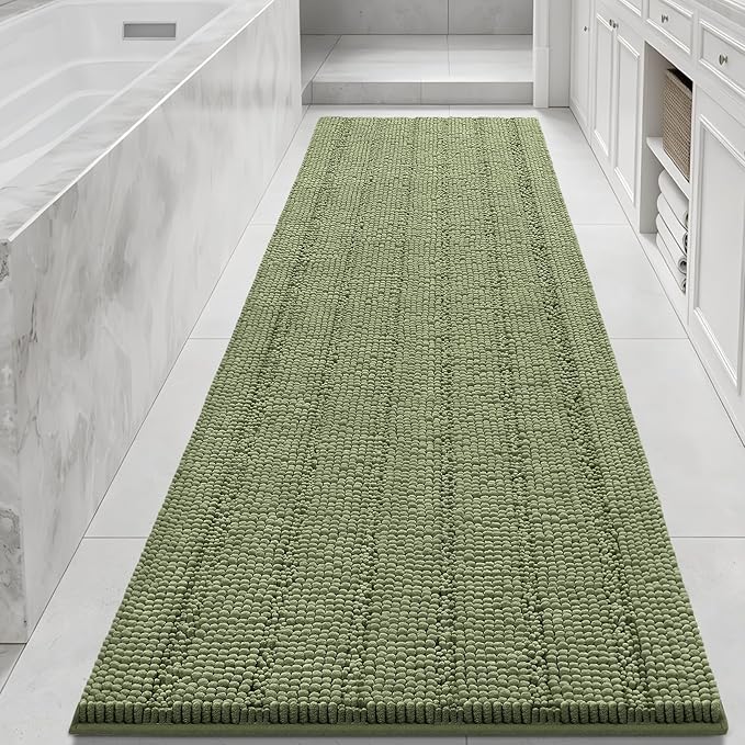 Bcoimo Long Bathroom Rug, Chenille Bath Runner with High Low Pile Design, Soft Absorbent Non Slip Bath Mat, Machine Washable Quick Dry Rug for Shower, Tub, Sink and Vanity
