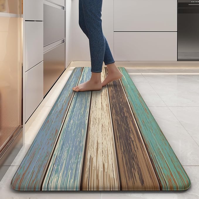 MAYHMYO Kitchen Rug Anti Fatigue Kitchen Mat Cushioned Farmhouse Kitchen Rugs Non Skid Waterproof Kitchen Rugs and Mats Retro Rustic Wood Texture Kitchen Mats for Floor Laundry Standing Desk Sink
