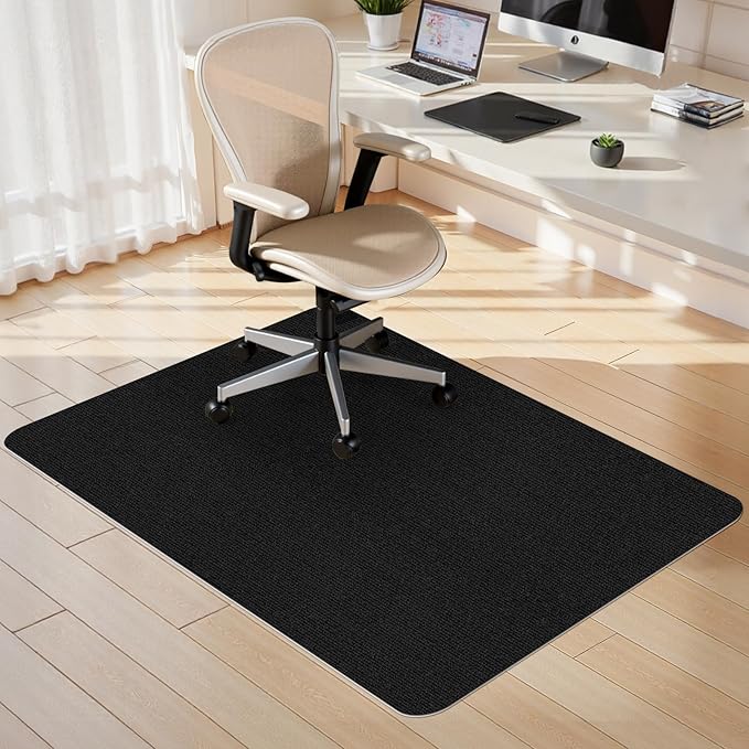 Sycoodeal Office Chair Mat for Hardwood Floor,Slip Resistant Floor Mat for Office Computer Gaming Chair,Heavy Duty Floor Protector for Rolling Chairs,Easy to Clean,Black(36"x55")