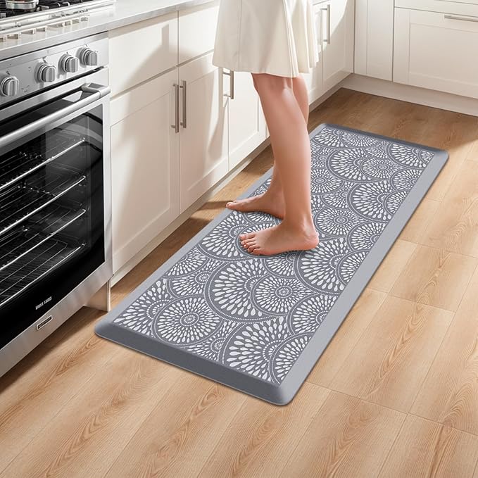 Mattitude Kitchen Mat, 17.3x39in Heavy Duty Ergonomic Comfort Foam Standing Desk Mat, Waterproof Non-Slip Standing Mats and Rugs for Kitchen, Office, Laundry, Grey