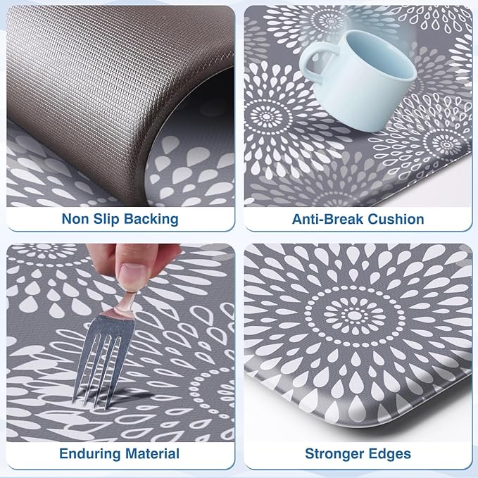 LuxStep Kitchen Mats for Floor,Cushioned Rug Anti-Fatigue Mats for Kitchen Decor Accessories,Waterproof Non-Slip Mats and Rugs Set for Office,Floor,Laundry 17.3"×30"+17.3"×59",Grey