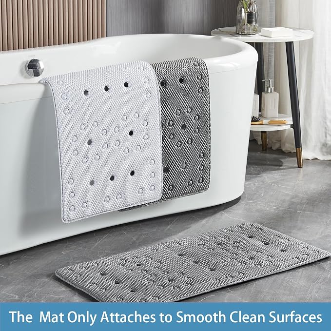 Webos Bathtub Mat Non Slip: Soft Safety Foam Bath Mat for Tub Suitable for Families Extra Large 17 X 36Inch with Drain Holes and Suction Cups Massage Tub & Shower Mat for Bathroom (White)