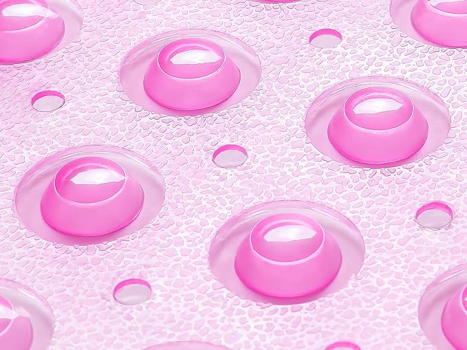 Extra-Long Non-Slip Bathtub & Shower Mat 39”x16” (Smooth/Non-Textured Tubs Only) Safe, Clean, Machine-Washable, Superior Grip&Drainage, Vinyl, Transparent Pink