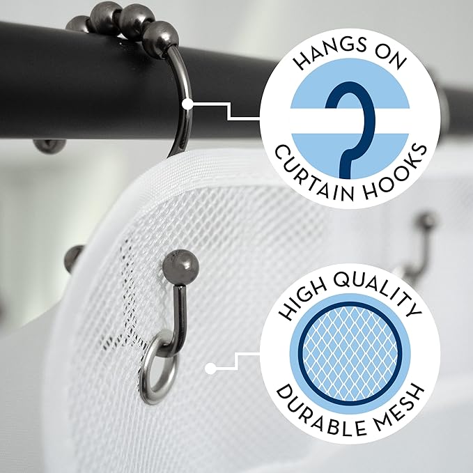S&T INC. Shower Organizer, Shower Caddy & Bathroom Organizer, 2 Pack, White | Quick Drying Mesh, 7 Pockets to Hold Shampoo, Soap, Loofah, and Cruise Ship Essentials