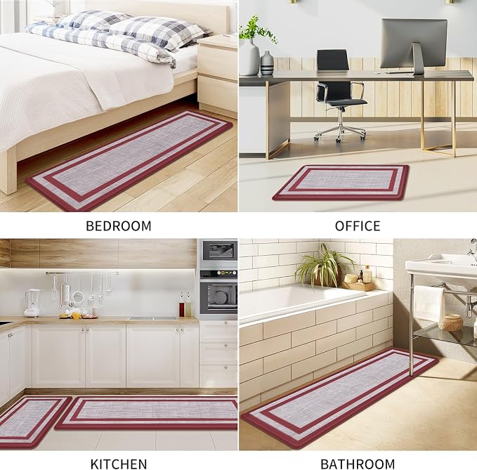 Mattitude Kitchen Mats Set of 2 Cushioned Rugs Anti-Fatigue Mats for Kitchen Floor,Waterproof Non-Slip Mats and Rugs Set for Office,Floor,Laundry 17.3"×29"+17.3"×59",Red