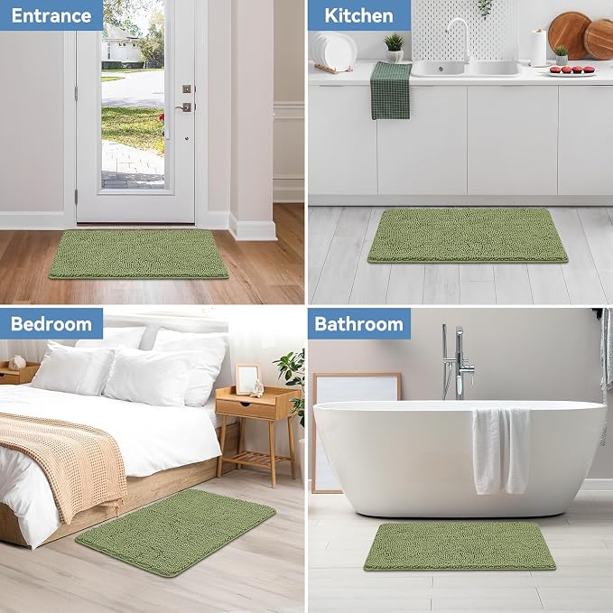 Bcoimo 36x24 Chenille Bath Mat – Non-Slip with Backing Bath Rug Ultra-Absorbent and Machine Washable Bathroom Mat Quick-Dry Design. Ideal for Bathroom Shower and Tub Areas