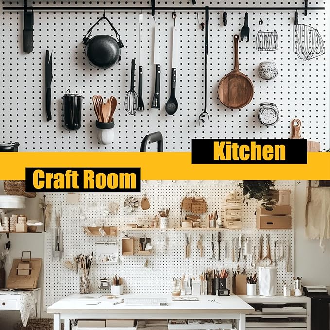 Spampur Peg Board, 8 Pack Metal Pegboard Panels with 50 Hooks, White Pegboards Wall Organizer, Peg Board for Walls Home, Garage Tool Storage, Office Organization, Craft Room