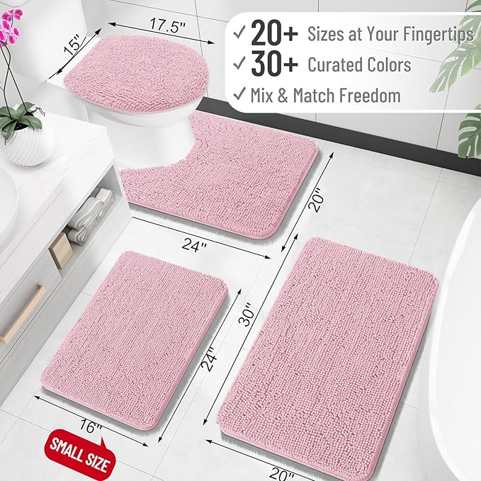 OLANLY Small Bathroom Rugs 24x16, Extra Soft Absorbent Chenille Bath Rugs, Rubber Backing Quick Dry, Machine Washable Bath Mats for Bathroom Floor, Tub and Shower, Home Decor Accessories, Dusty Rose