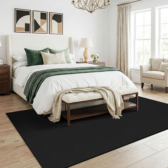 KOZYFLY Black Washable 5x7 Living Room Rug, Non Slip Woven Area Rugs, Braided Floor Carpet for Entryway, Kitchen, Bedroom, Dining Room, Office, Cotton Rug Indoor Decor, Black/Dark Grey