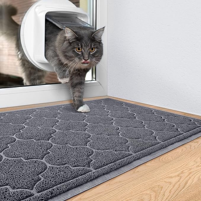 LuxStep Door Mat Large 24x36 Inch Indoor Outdoor Doormat, Non-Slip Low-Profile Design Floor Mat, Durable Trap Dirt and Dust Front Door Welcome Mat for Entryway,Patio,Garage, Grey