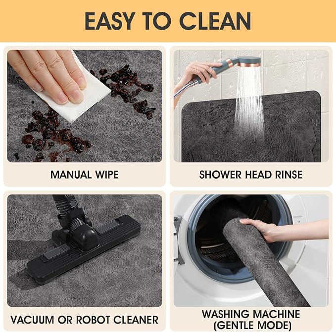 ACCUMTEK Non Slip Bath Mat, Thin Bathroom Rugs Fit Under Door, Quick Dry Bath Mats, Machine Washable Bath Rugs for Bathroom, Bathtub & Kitchen, Charcoal Gray/Crackle/24 x17